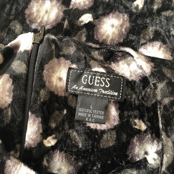 Vintage Guess velvet black gray floral sleeveless A-line dress large - Picture 7 of 7